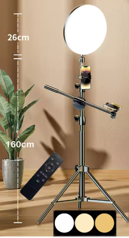 Fluent Vibez LED Video Lighting Kit 10″ Circle Ring Light with Adjustable Tripod Stand & Boom Arm for Phone & Camera.